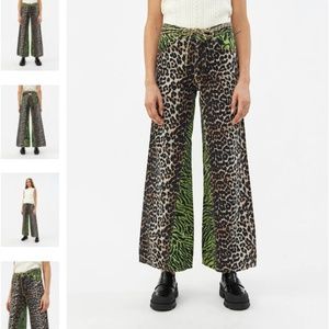 Ganni Printed Wide Leg Jean in Block Animal NWT